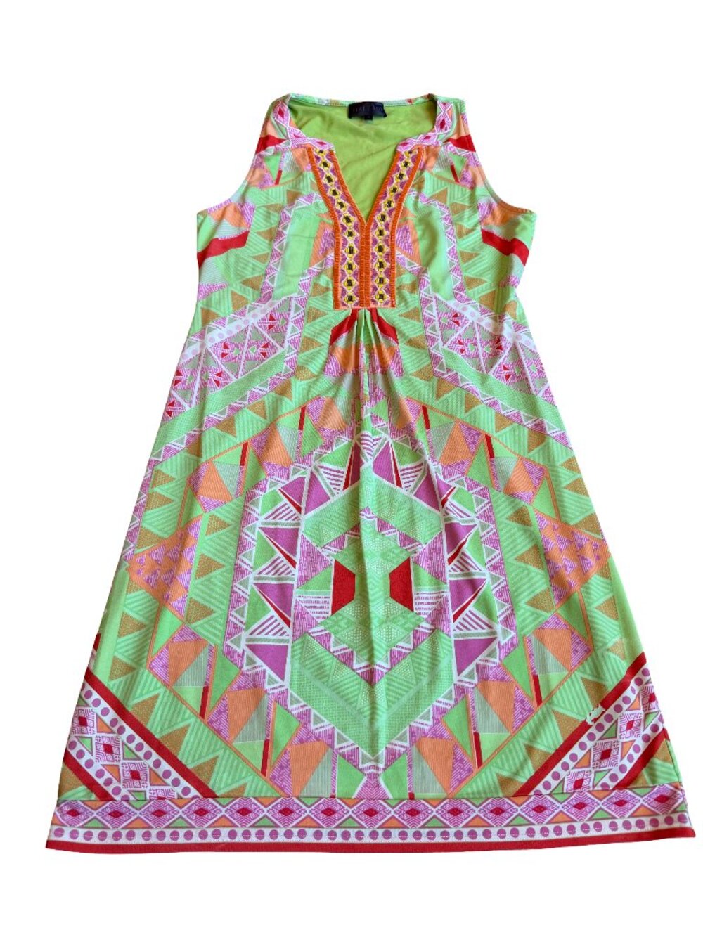 Hale Bob Stretchy Shift Dress Geometric Colorful Beaded Sleeveless Size Small